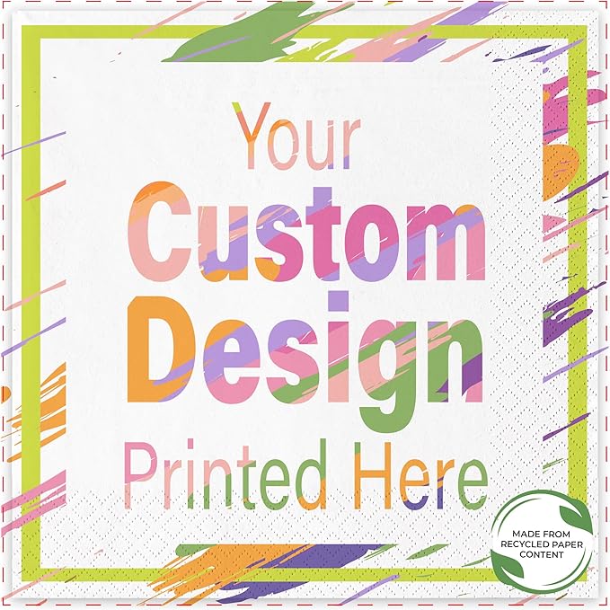 Custom Luncheon Napkins - Personalized Recycled Paper Content Napkins - Eco-friendly & Full-Color Digital Printed - Events & Celebrations - Pack of 50 - Diamond Edge Embossed Full Coverage, 6.5"x 6.5"