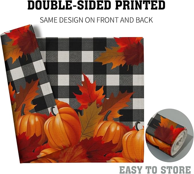 Pumpkins Placemats Set of 4 - Fall Buffalo Plaid Place Mats 12x18 Inch Autumn Farmhouse Pumpkin Table Mats for Kitchen Dining Room Thanksgiving Holiday Party