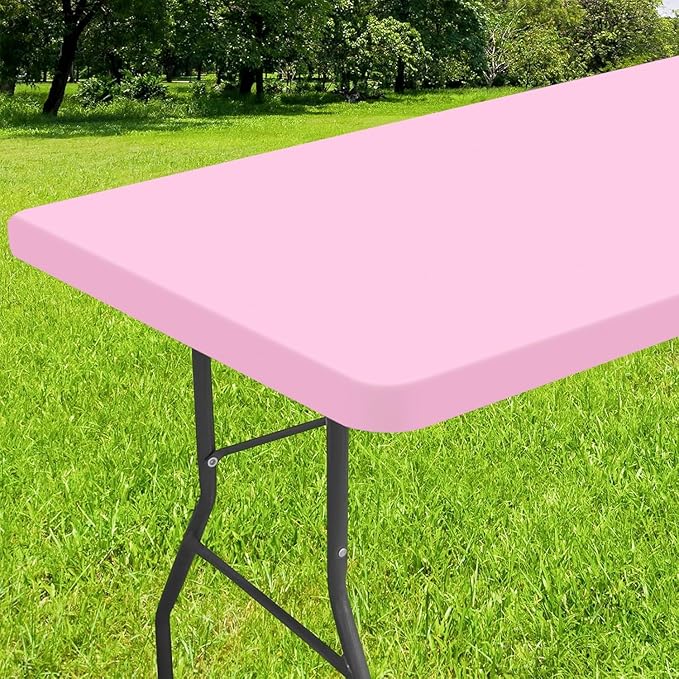 Smiry Rectangle Tablecloth, Elastic Fitted Flannel Backed Vinyl Tablecloths for 6ft Folding Tables, Waterproof Wipeable Table Covers for Valentine's Day, Outdoor, Picnic and Camping (Pink, 30"x72")