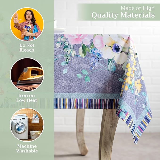 Maison d' Hermine Table Cloth Square Table 100% Cotton 54 x 54 Inches Tablecloth Reusable Decorative for Dining Room Farmhouse Home Valentines Day Decorations Spring Summer- Sweet Rose Lavender - Lush