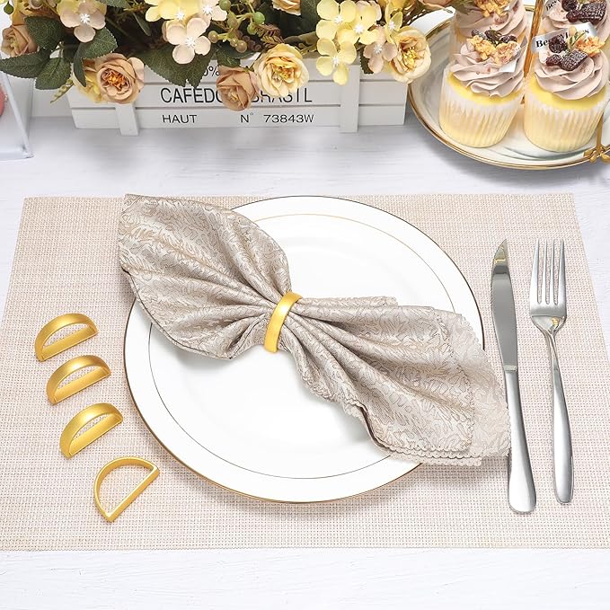 KPOSIYA Napkin Rings Set of 48, Matte Gold Napkin Rings Bulk for Table Settings, D-Shape Napkin Holders Rings for Dinner Table Decor, Easter, Fall,Thanksgiving, Christmas, Party,（Matte Gold，48 pcs）