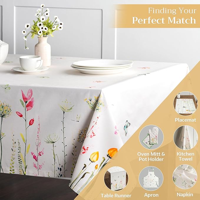 Maison d' Hermine Table Cloth Rectangle Table 100% Cotton 54 x 72 Inches Tablecloth Reusable Decorative for Dining Room Farmhouse Home Valentines Day Decorations Spring Summer - Botanical Fresh