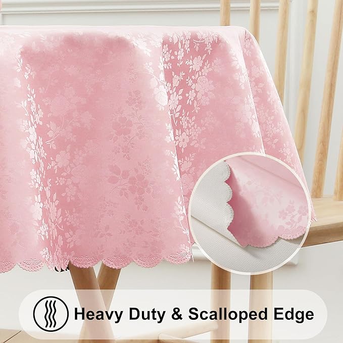 Smiry Rectangle Table Cloth, Waterproof Heavy Duty Vinyl Tablecloths, Wipeable Washable Table Cover for Kitchen, Dining Room & Valentines(Pink, 60" Round)