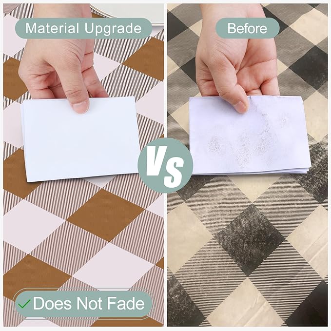 misaya Rectangle Waterproof Vinyl Table Cloth, Buffalo Flannel Backed Tablecloth, Wipeable Plastic Table Cover for Dinner, Kitchen, Outdoor (60" x 120", Brown and White)