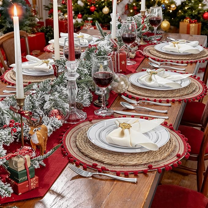 350 Pcs Silver Plastic Plates - Silver Dinnerware Set of 50 Dinner Plates 50 Dessert Plate 50 Silverware 50 Napkins 50 Cups for Christmas Party&Wedding