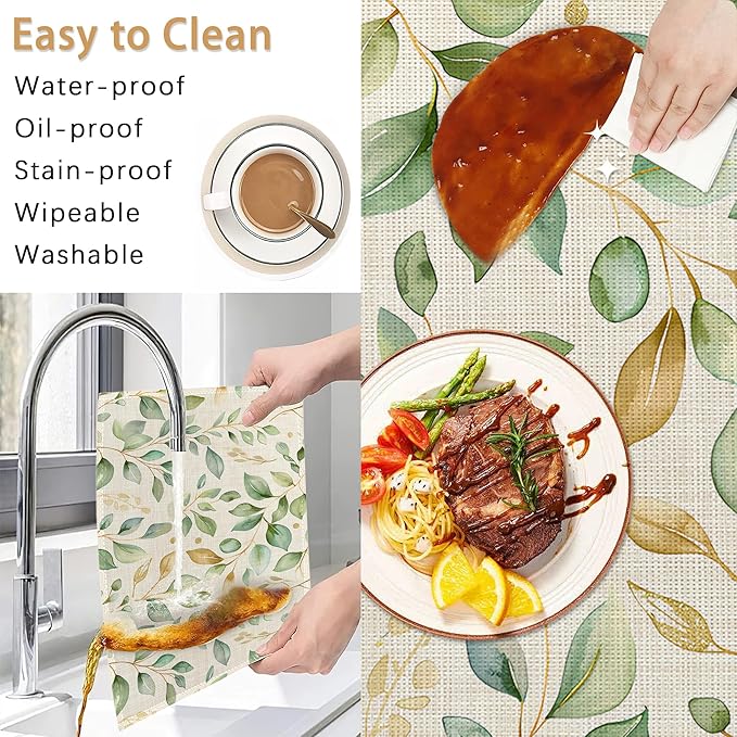 Placemats12x18 Inch,Eucalyptus Leaves Placemats,Sage Green Leaf Kitchen Dining Coffee Table Mats Set of 6 for Home Indoor Outdoor Party