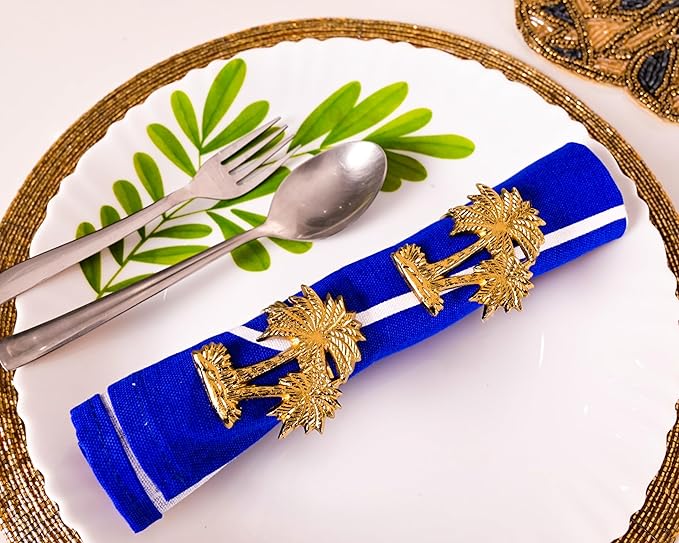 12-Piece Gold Metal Napkin Rings - Palm Tree Metal Napkin Rings Dinner Napkin Holder for Wedding Birthday Valentine's Day Christmas Party Dinner Table Décor - ALPHA Living HOME