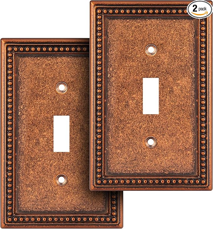 Henne Bery Raised Pearls Decorative Wall Plate Switch Plate Outlet Cover (Single Toggle 2PK, Sponged Copper)