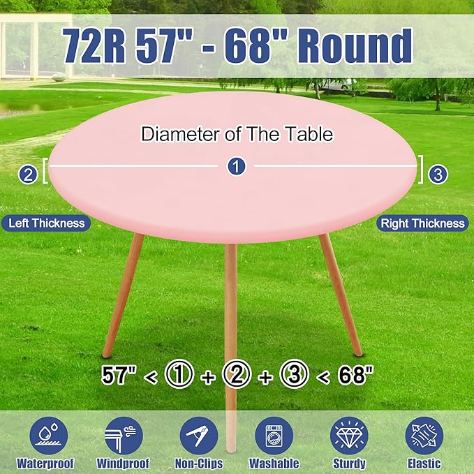 Round Spandex Tablecloth 2 Pack, Elastic Fitted Waterproof Tablecloths for 57"-68" Tables, Stretch Washable Picnic Table Cover for Camping, Dining, Indoor and Outdoor, Pink