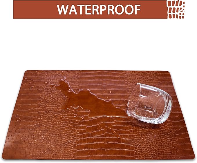 Set of 6 Faux Leather Placemats, PU Table Mats, Waterproof, Stain Resistant, Heat Resistant, Easy to Clean for Kitchen Dining Table,Conference Table