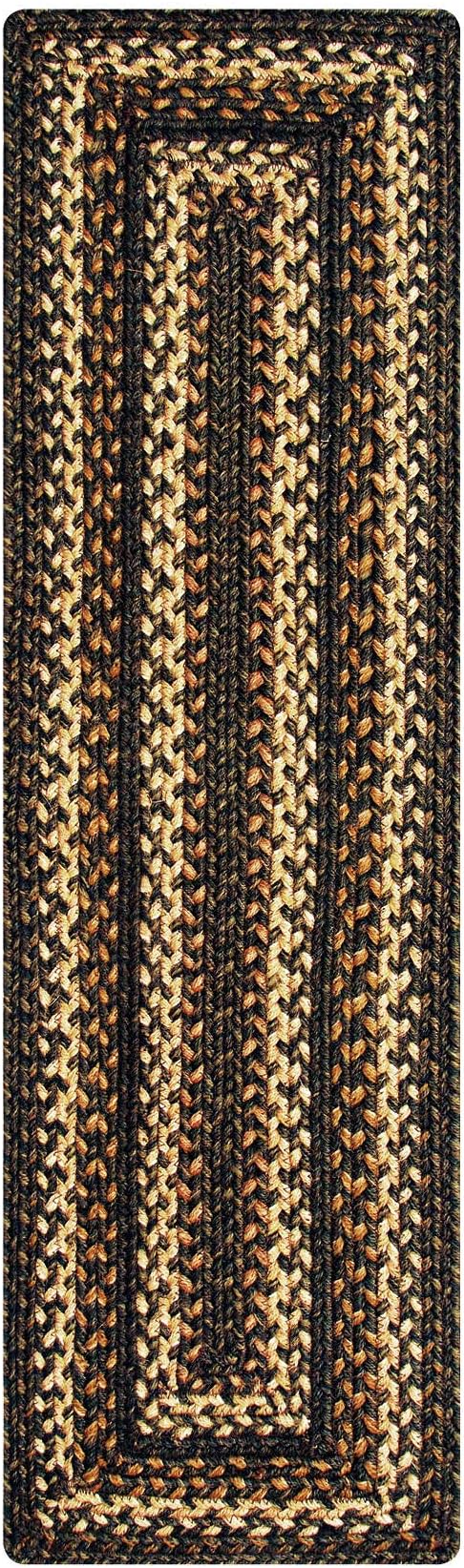 Homespice Kilimanjaro Jute Braided Long Table Runner, Warm Primitive Decor, Black and Brown Rectangle 11x36 - Rich Colors, Easy to Clean, Durable and Protects Furniture