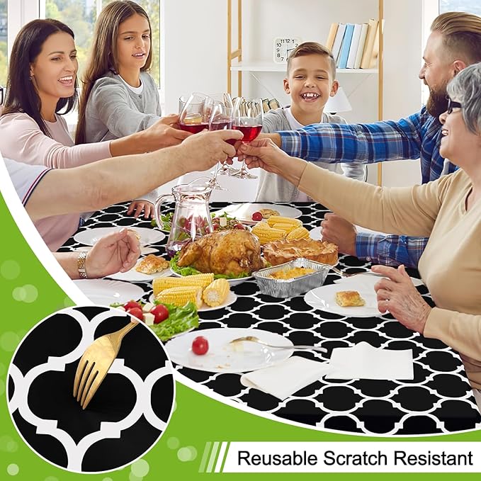 Smiry Square Tablecloth, Waterproof Vinyl Tablecloths with Flannel Backing for Square Tables, Wipeable Spillproof Plastic Tablecloth for Dining, Camping, Indoor and Outdoor (60"x60", Black)