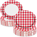 100pcs Red Gingham Oval Paper Plates, 10" x 12" Large Red and White Checked Plaid Party Supplies Disposable Heavy Duty Paper Plates for Birthday Wedding Bridal Baby Shower Christmas Party Decor
