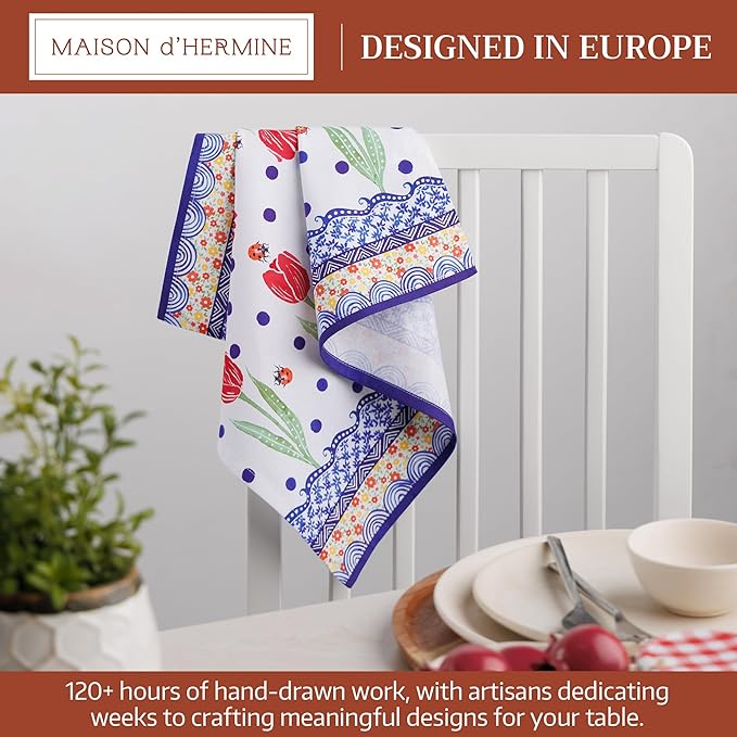 Maison d' Hermine Cloth Napkins Set of 4 100% Cotton Everyday Reusable Square Napkins Cloth Washable Dinner Party Wedding Restaurant Valentines Day Decorations Spring/Summer (Folky Floral, 18" x 18")