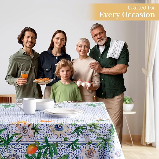 Maison d' Hermine Table Cloth Rectangle Table 100% Cotton 60 x 90 Inches Tablecloth Reusable Decorative for Dining Room Farmhouse Home Valentines Day Decorations Spring Summer - Passiflora