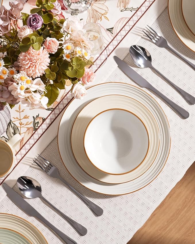 Famiware Jupiter Dinnerware Set with Pasta Bowl, Plates and Double Bowls Dish Sets for 4 (16 Pieces), Microwave and Dishwasher Safe, Chip and Scratch Resistant, Multi-color