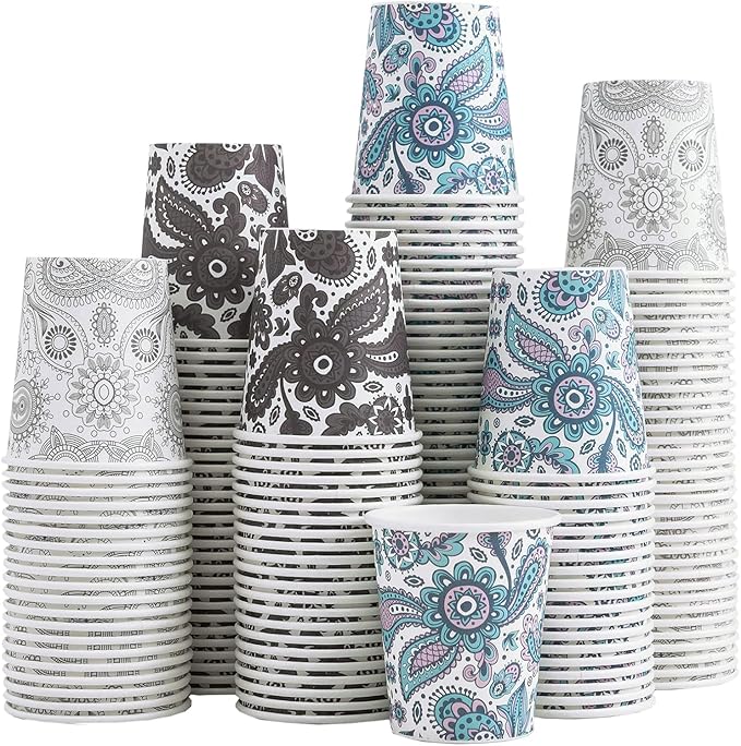 [300 Pack] 5 oz Mini Paper Cups, Small Mouthwash 5 OZ, Disposable Bathroom Cups, Paper Coffee Cups 5 Ounce for Bathroom, Supermarket, Birthday Party, Travel, Events, Picnic, BBQ (Paisley)