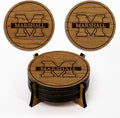 LazerEdge Marshall Thundering Herd Wooden Coaster Set - Cherry Wood - Officially Licensed Product - 4-Pack