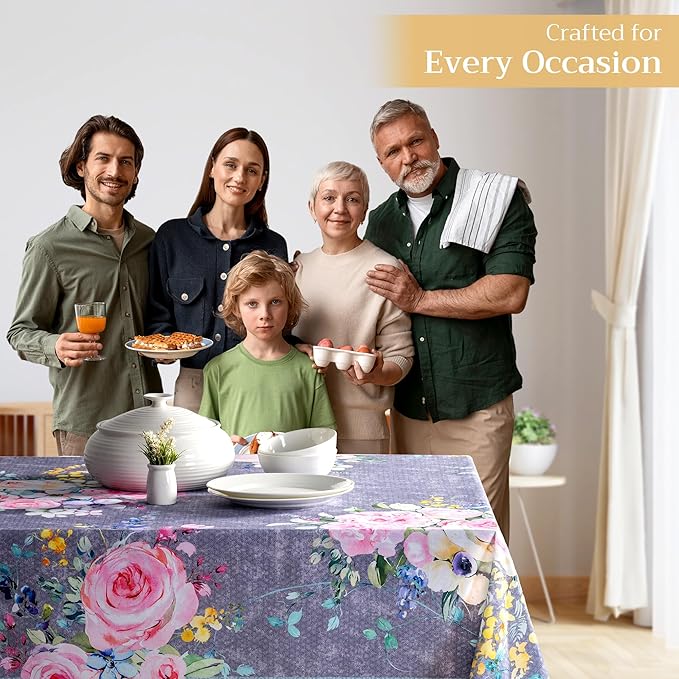 Maison d' Hermine Table Cloth Rectangle Table 100% Cotton 60 x 120 Inches Tablecloth Reusable Decorative for Dining Room Farmhouse Valentines Day Decorations Spring Summer - Sweet Rose Lavender - Lush