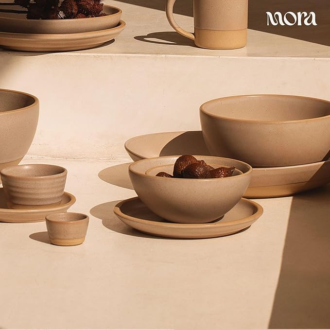 MORA Small Plates Set of 4, 6.5 inch Ceramic Pottery Dessert Plates - Microwave, Oven and Dishwasher Safe - Mushroom