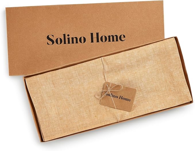 Solino Home Linen Table Runner 36 Inches - 100% Pure Linen Golden Nugget Table Runner 14 x 36 Inch Ideal for Dresser and Coffee Tables, Spring, Easter - Athena