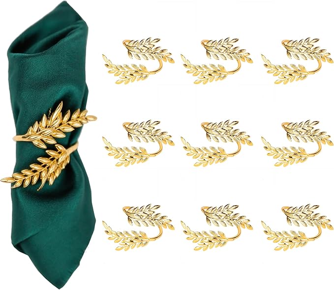 Napkin Rings 10Pcs Metal Gold Napkin Rings, Wheat Ear Shape Napkin Holder for Party, Family Dinner Wedding, Table Decorations (Gold, 10 Pcs)