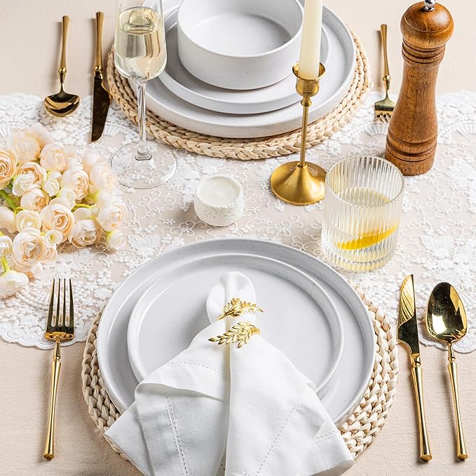 AmorArc Ceramic Dinner Plates Set of 6, 10.25 Inch Stoneware Plates for Kitchen,Modern Flat Dinnerware Dishes Set,Microwave& Dishwasher Safe, Scratch Resistant-White