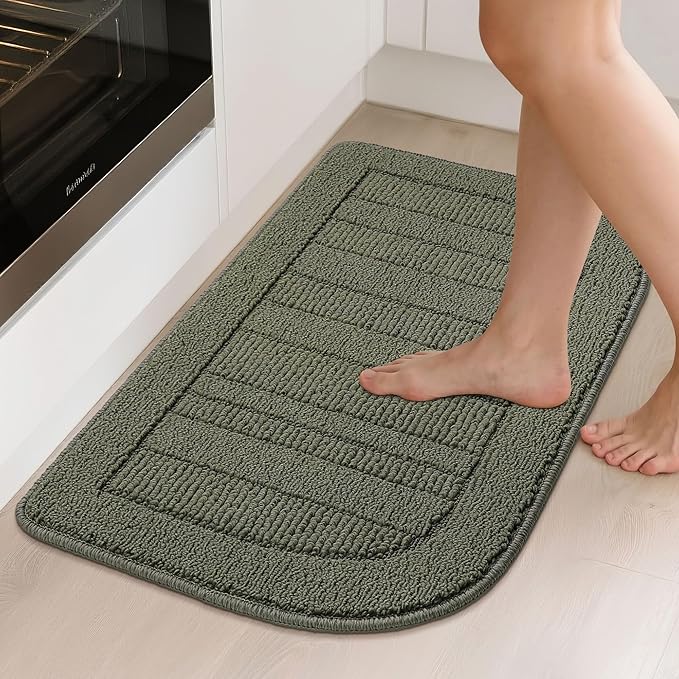 BEQHAUSE 30x18 Inch Kitchen Rug Mat Durable Kitchen Rugs Non-Slip Washable Absorbent Kitchen Mats for Floor Dirt-Resistant Semicircular Kitchen Mat (Green)