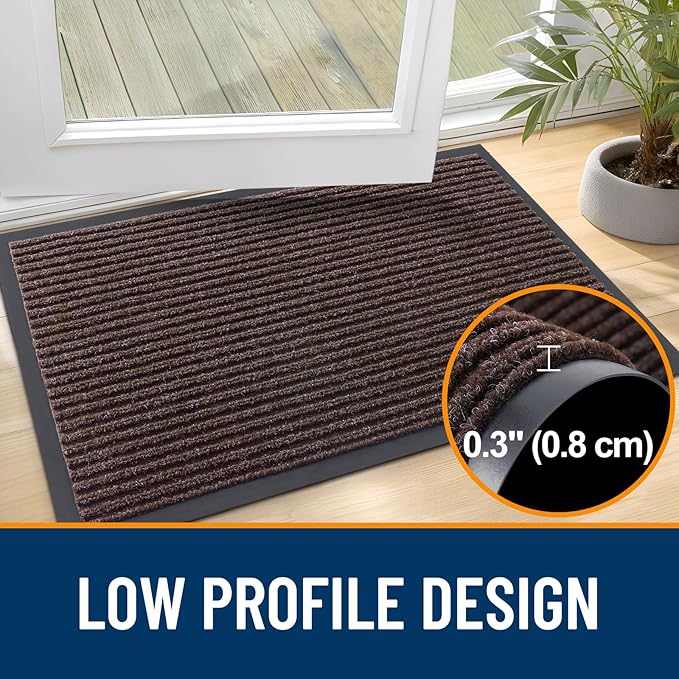 OLANLY Front Door Mat Indoor Outdoor Entrance, Waterproof Heavy Duty Doormat, Fade Resistant, Low Profile, Easy Clean Patio Porch Welcome Floor Mats for Entry, 47x34, Tan