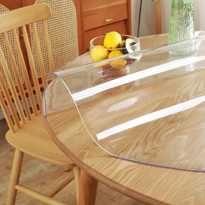 Warmstar Clear Table Protector 2mm Thick, Dia.24 Inch Round Clear Table Cover Protector, Plastic Table Cover, Clear Desk Mat Desk Pad, Desk Protector Mat for Coffee Table, Writing Desk, Dining Room