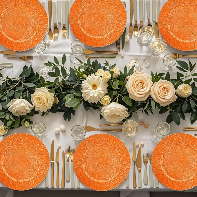 Orange Charger Plates, 13 Inch Set of 6 Plastic Peacock Chargers for Dinner Plates,Table Settings, Easter, Thanksgiving, Christmas Party, Family Gathering.