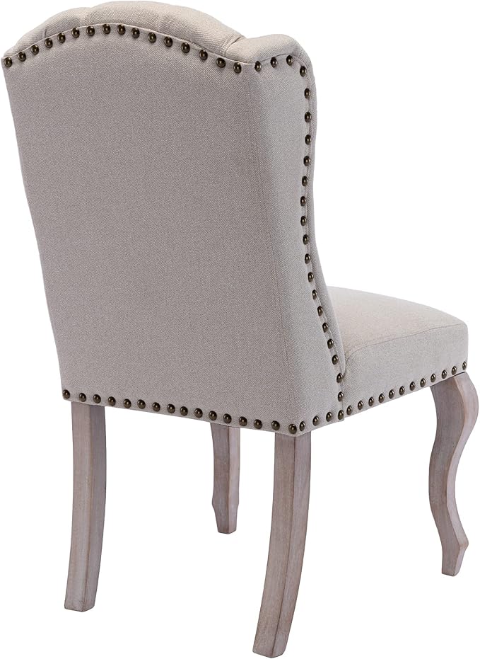Parsons Dining Chairs Set of 2 Farmhouse Solid Wood Accent Chairs Linen Fabric Host Side Kitchen Chair with Tufted Wingback for Dining Room/Living Room/Bedroom,Cream