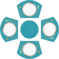 SHACOS Large Size Wedge Placemats with Centerpiece Set of 5, PVC Woven Vinyl Place Mats for Round Table Washable Indoor Outdoor Table Placemats, Blue