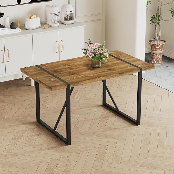 Dinner Table for 4-6,55'' Kitchen Table,Kitchen & Dining Room Tables, MDF Wood Dining Table with Metal Legs for Living Room & Dining Room