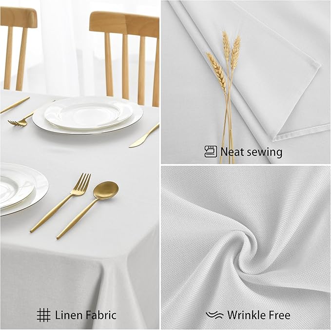 JIUZHEN Square Table Cloth Faux Linen Farmhouse Tablecloth Wrinkle & Stain Resistant Table Cover for Kitchen Dining, Holiday Party Dinner, White, 54 x 54 Inch
