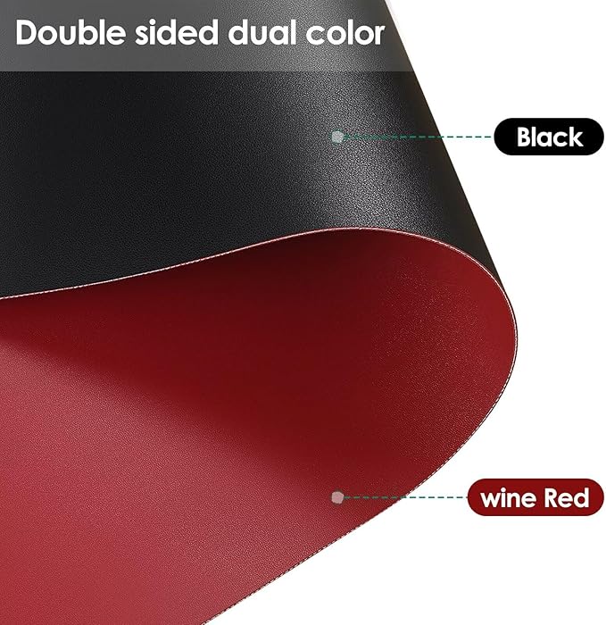 Leather Table Pad,1.8mm Thick,40x96 Inch,Dining Table Pad,Table Pads for Dining Room Table Rectangular,Table Protector for Dining Room Table,Dining Table Cover(Black+Wine Red,40x96)