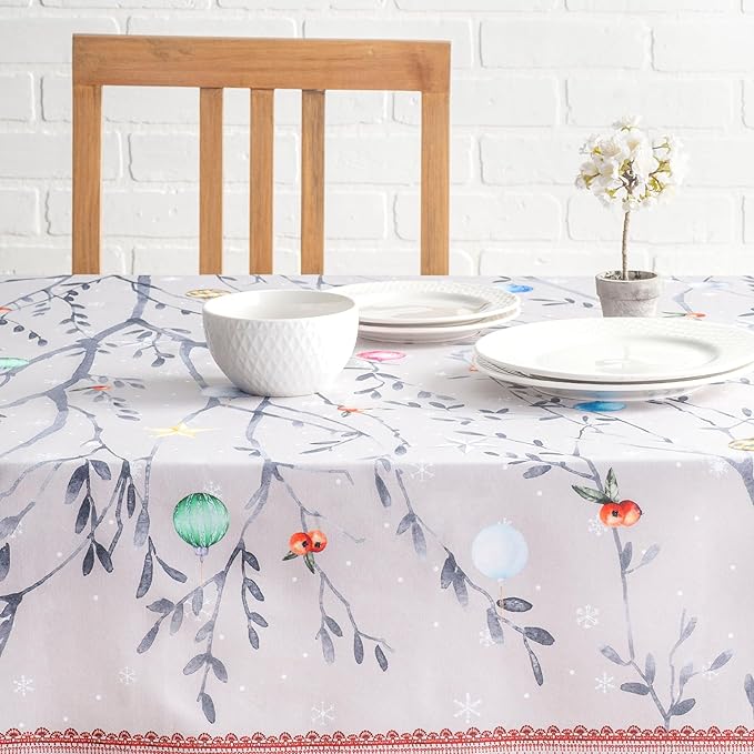 Maison d' Hermine Table Cloth Square Table 100% Cotton 60 x 60 Inches Fall Tablecloth Reusable Everyday Use for Thanksgiving Christmas Decorations Dining Farmhouse Party (Fairy Christmas)