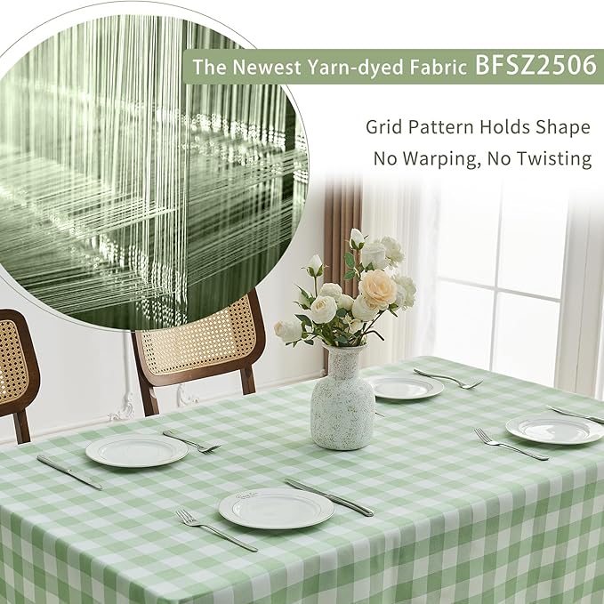 BALCONY & FALCON Gingham Table Cloth Rectangle – Machine Washable Wrinkle-Free Buffalo Checkered Tablecloth for St. Patrick's Day, Outdoor Picnic, Camping, Kitchen (Green White, 57x118 Inch)