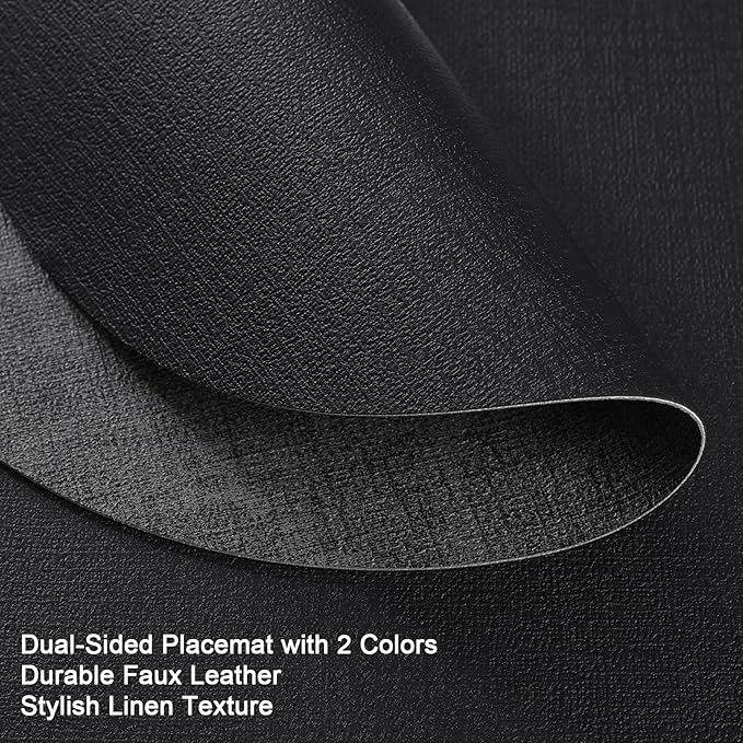 Myir JUN Round Placemats Dual Sided, Faux Leather Place Mats Set of 4 Indoor Placemats for Dining Table Outdoor Placemats Non-Slip Washable Table Mats (Set of 8, Gray Black)