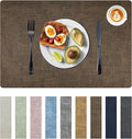 Placemats Set of 6 Faux Leather Heat Resistant Tables Mats Waterproof Oilproof Wipeable Reversible Anti-Slip Place Mats for Kitchen/Dining/Party/Outdoor 11.8" x 16.9", Brown