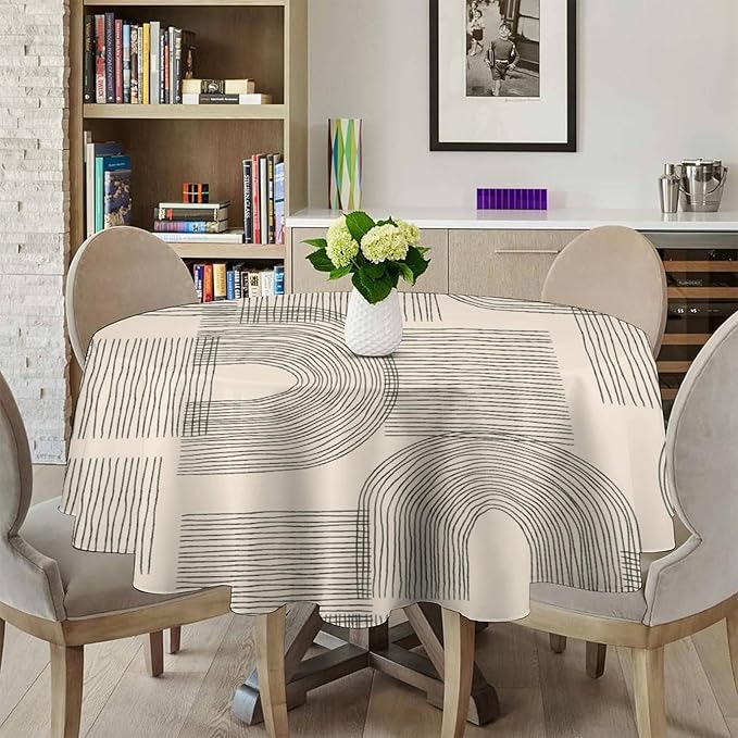 Boho Round Tablecloth, Mid Century Minimalist Abstract Aesthetic Modern Tablecloth for Home Party Dining Room Kitchen Decor 50Inch(127cm)