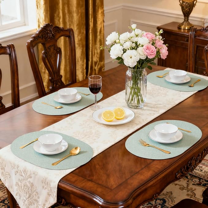 Oval Placemats for Dining Table Set of 6, Washable Leather Table Mats, Waterproof Heat-Resistant Non-Slip Kitchen Placemats, Simple Style Oval Design
