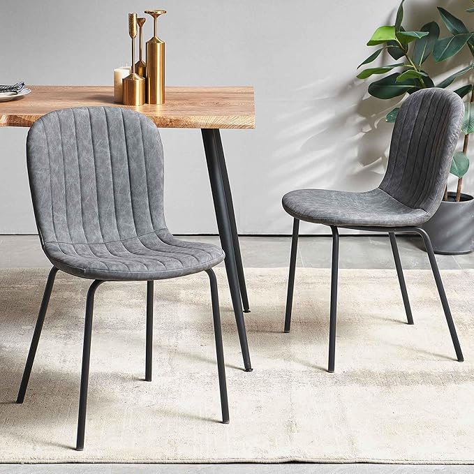 Rectangular Dining Table Set for 4 with PU Leather Chairs - Modern Kitchen Table and Chairs Set for Small Spaces - Dark Gray