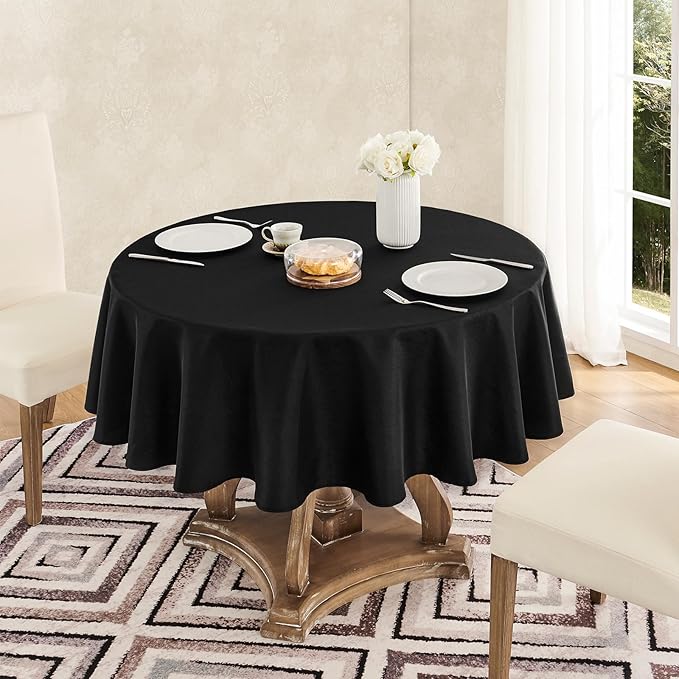 Tablecloth Linen Textured Waterproof & Stain Resistant Table Cloth Wrinkle Free Decorative Fabric Farmhouse Table Cover for Dining/Party/Buffet/Wedding, 60 x 60 Inch, Black