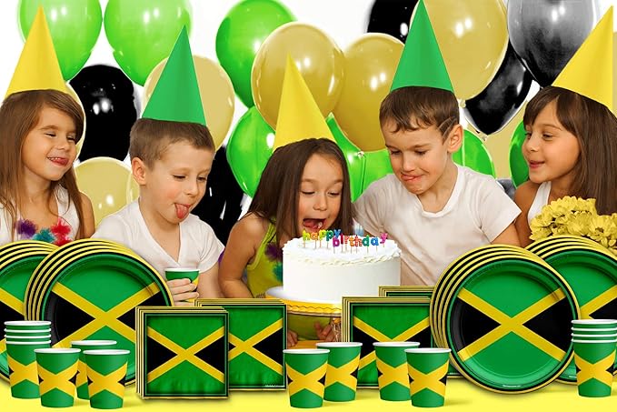 Jamaican Flag Jamaica Birthday Party Supplies Set Plates Napkins Cups Tableware Kit for 16