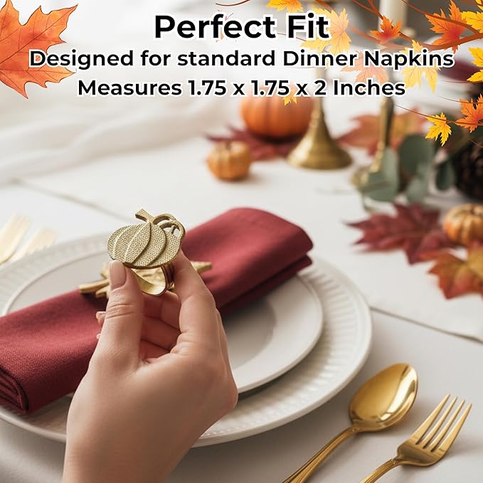 ALPHA Living HOME 12 Pcs Antique Gold Metal Napkin Rings Pumpkin Shape 1.5 Dia. Round Serviette Rings Fall Decor Thanksgiving, Wedding, Dinner Table Decoration Durable Serviette Holders