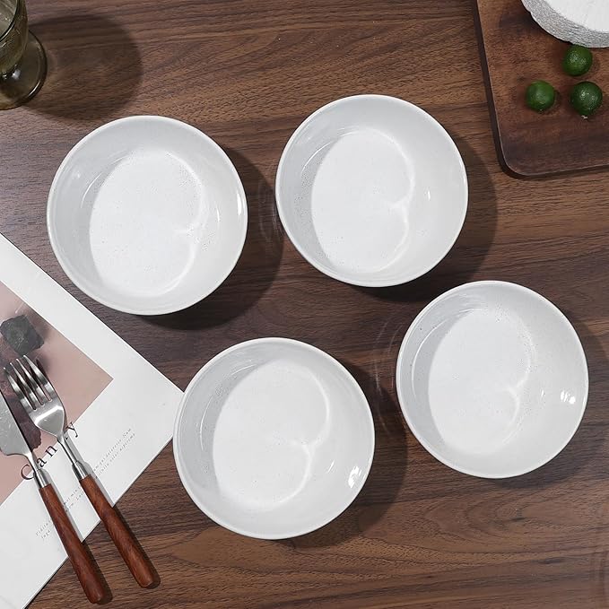 6inch Ceramic Bowl Sets,Stoneware Kitchen Bowl,Porcelain Bowls Set of 4 for Soup, Cereal, Oatmeal, Fruit, Rice - Dishwasher & Microwave Safe,White