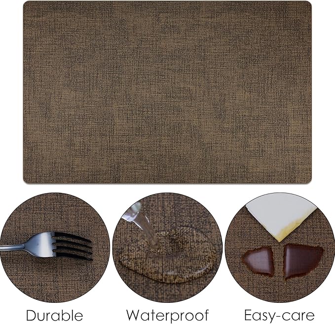 Placemats Set of 6 Faux Leather Heat Resistant Tables Mats Waterproof Oilproof Wipeable Reversible Anti-Slip Place Mats for Kitchen/Dining/Party/Outdoor 11.8" x 16.9", Brown