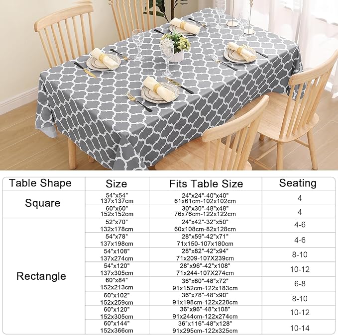 Smiry Rectangle Table Cloth, Waterproof Vinyl Tablecloths with Flannel Backing for Rectangle Tables, Wipeable Spillproof Plastic Tablecloth for Dining, Camping, Indoor and Outdoor (60"x102", Grey)