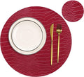 Jovono Round Leather Placemats for Round Tables Set of 8, Red Place Mats and Coasters, Wipeable Waterproof Heat Resistant Table Mats Easy to Care for Indoor Decor 13 inch Diameter